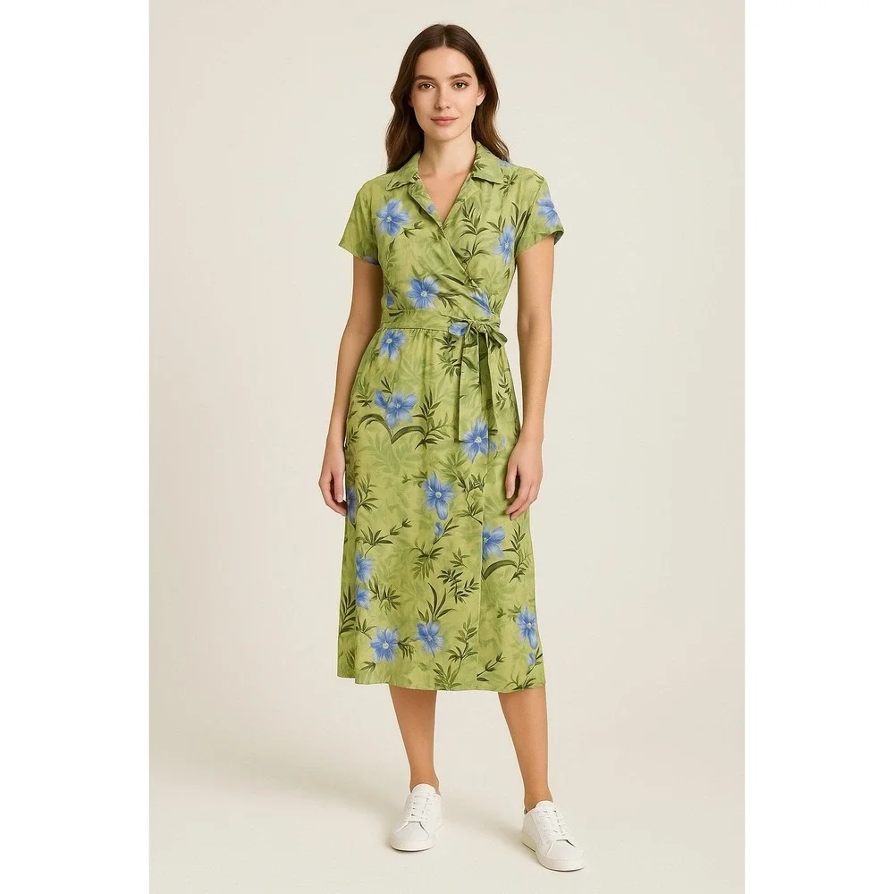 Caribbean Joe Green And Blue Floral Maxi Dress Size L